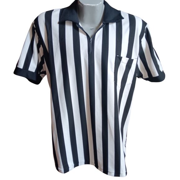 XL Vtg Wyoming Basketball Referee Shirt Striped 1980's Southern Athletic Patch - Picture 2 of 7